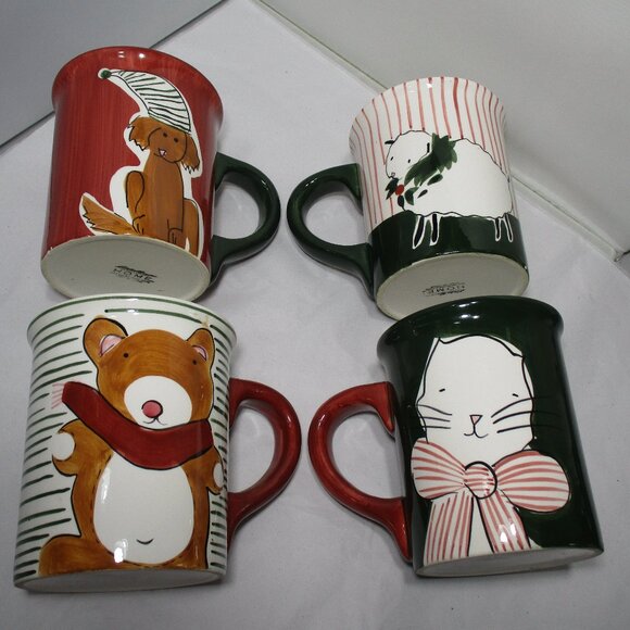 Eddie Bauer Home Large Coffee Mug Cups Set of 4 Dog Cat Bear Sheep Animals - Picture 6 of 7